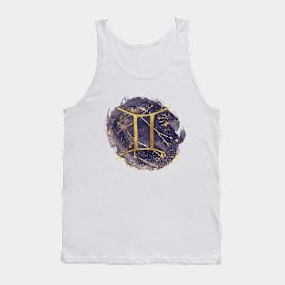 Gemini gold symbol with constellation on watercolor Tank Top